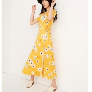 Madewell yellow floral tie up long dress  XS